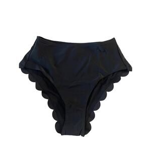 Xhilaration Juniors Small Black Solid Scallop High Waist Leg Bikini Bottom #MQ15